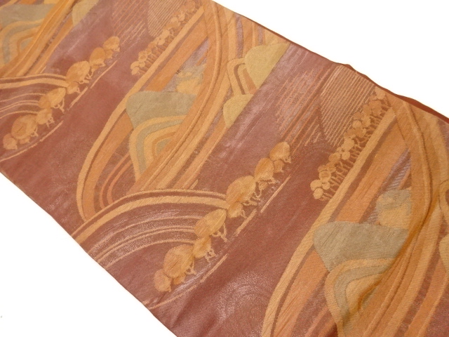 樹木風景模様織り出し名古屋帯